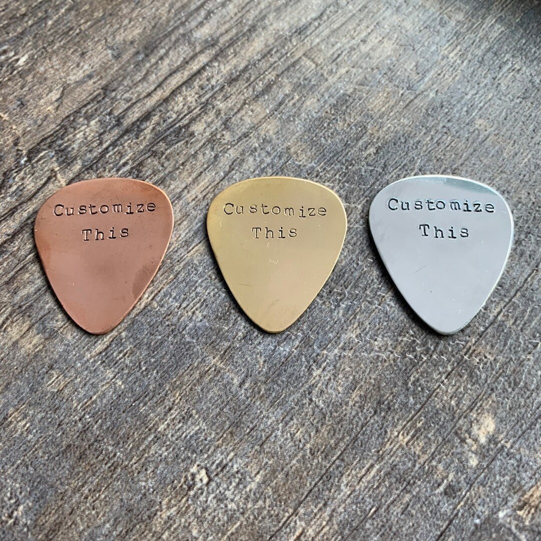 Custom Hand Stamped Guitar Pick: Personalized Brass, Aluminum, or ...