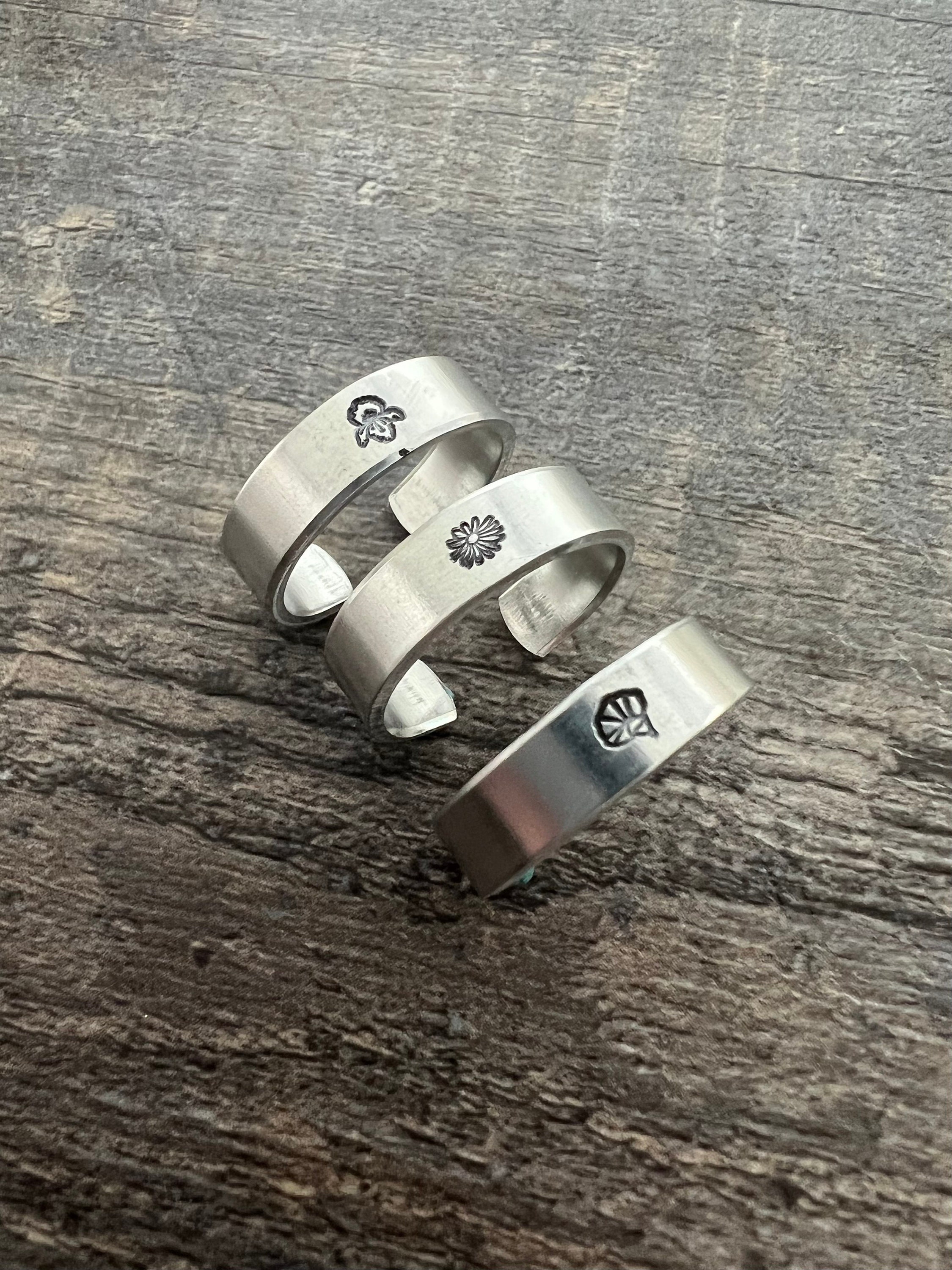 Birth Flower Hand Stamped Skinny Aluminum Ring, view 3