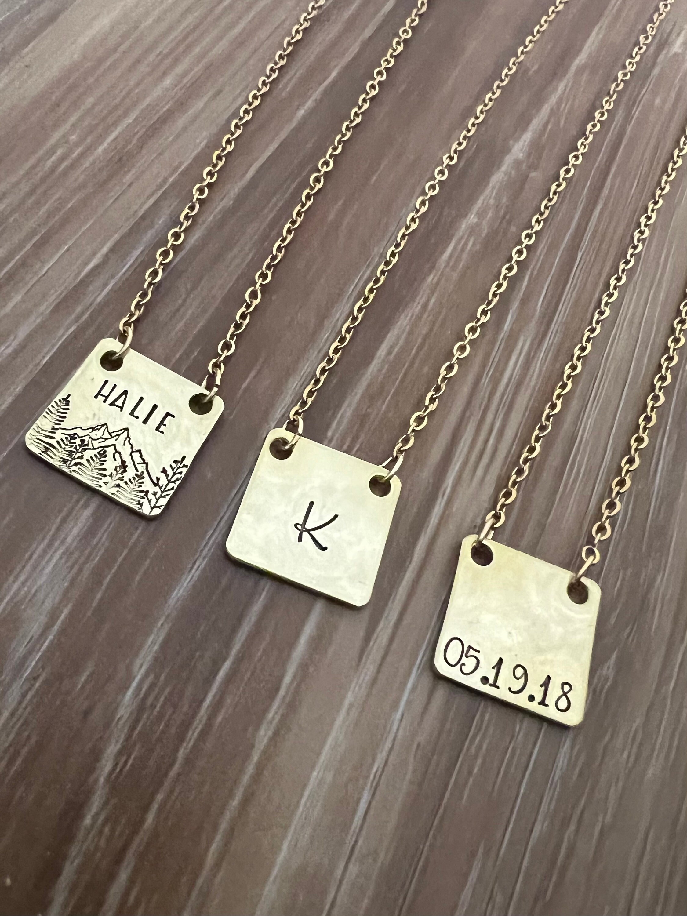 Personalized Square Charm Necklace- Choose Your Phrase, Charm Metal and Chain, view 2