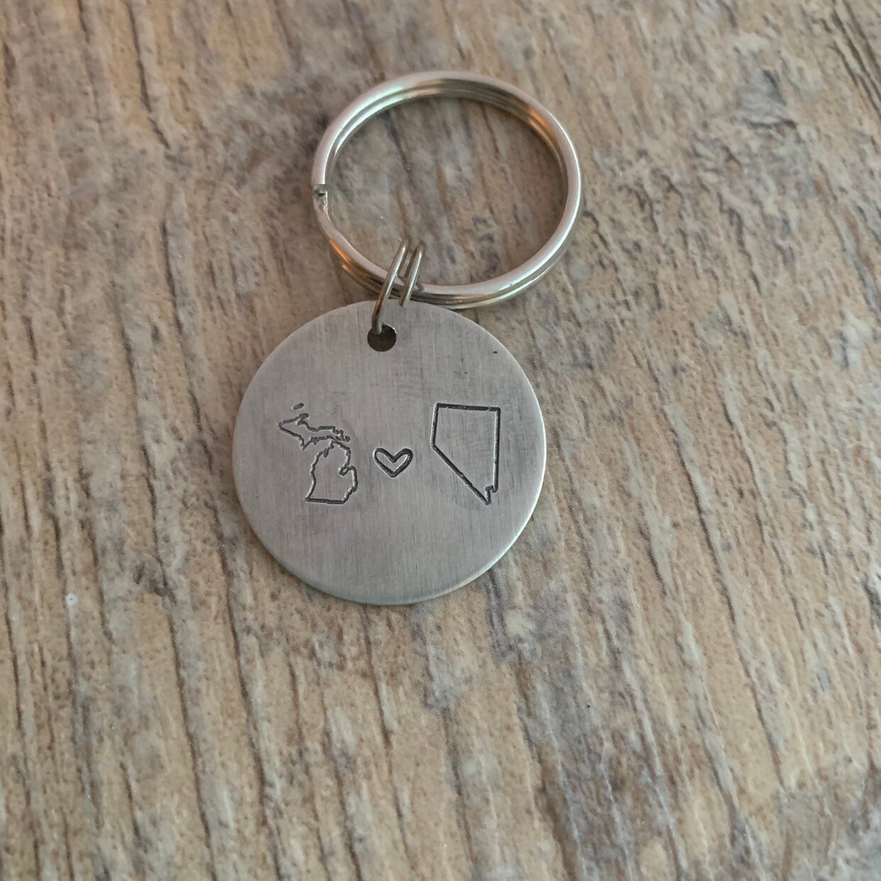 Custom Long Distance State Disc Keychain- In Aluminum, Brass, or Copper, view 2