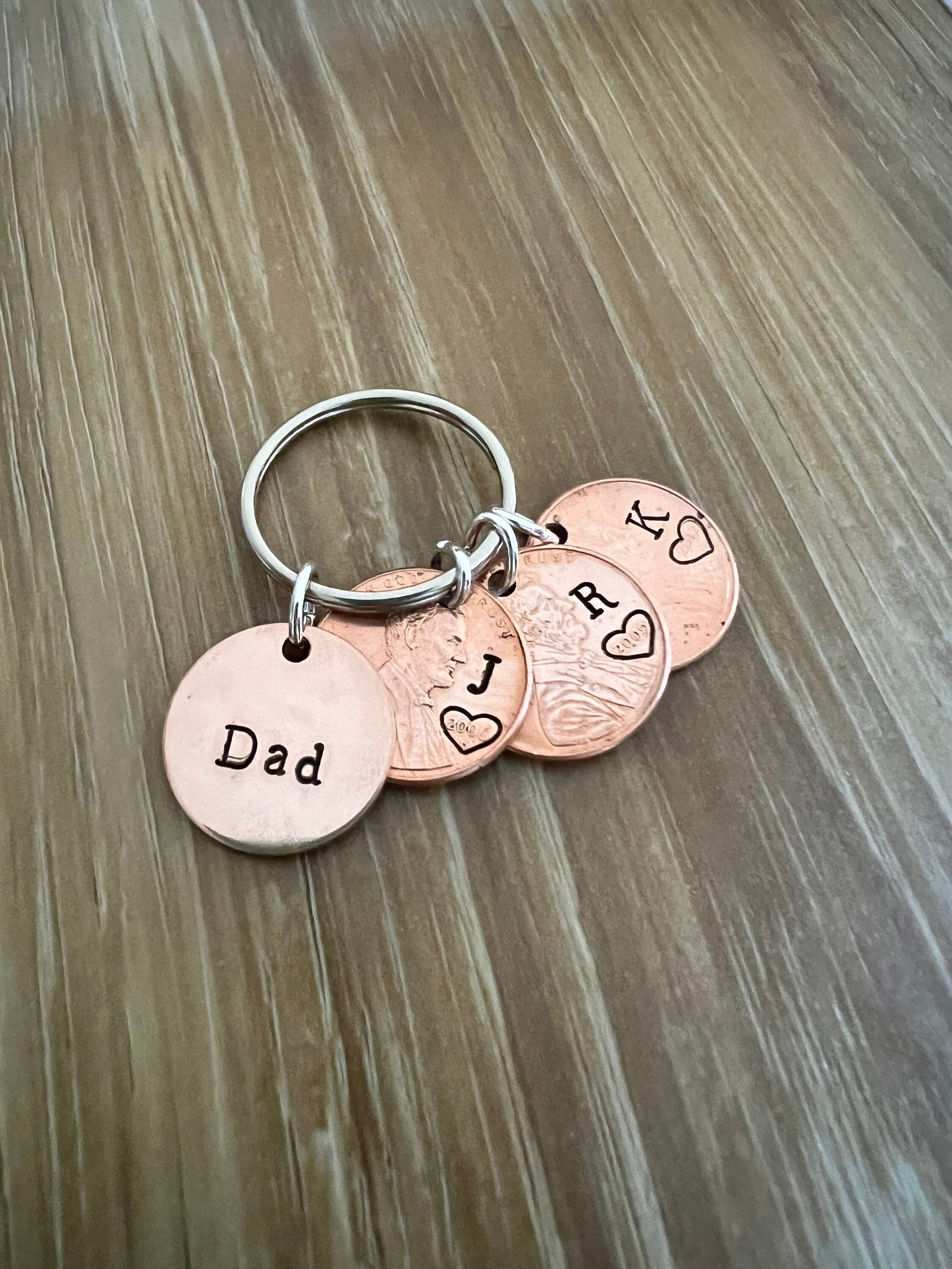 Father's Day Penny and Disc Keychain - Personalized Family Initials and Birth Year, view 3