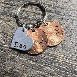 Father's Day Penny Keychain Gift - Personalized Family Initials and Birth Year, Gift for Dad, Birthday Gift for Dad. Grandpa Birthday Gift