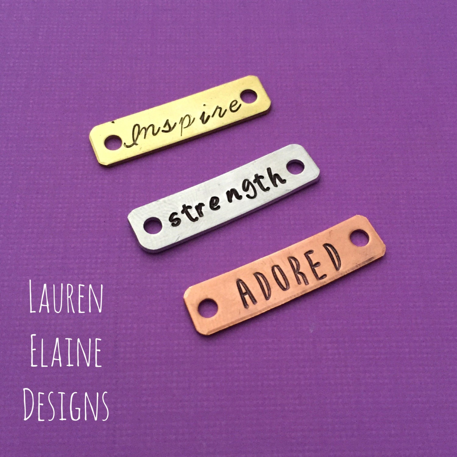 Custom Hand Stamped Bracelet Charm: Brass, Aluminum, or Copper, view 2