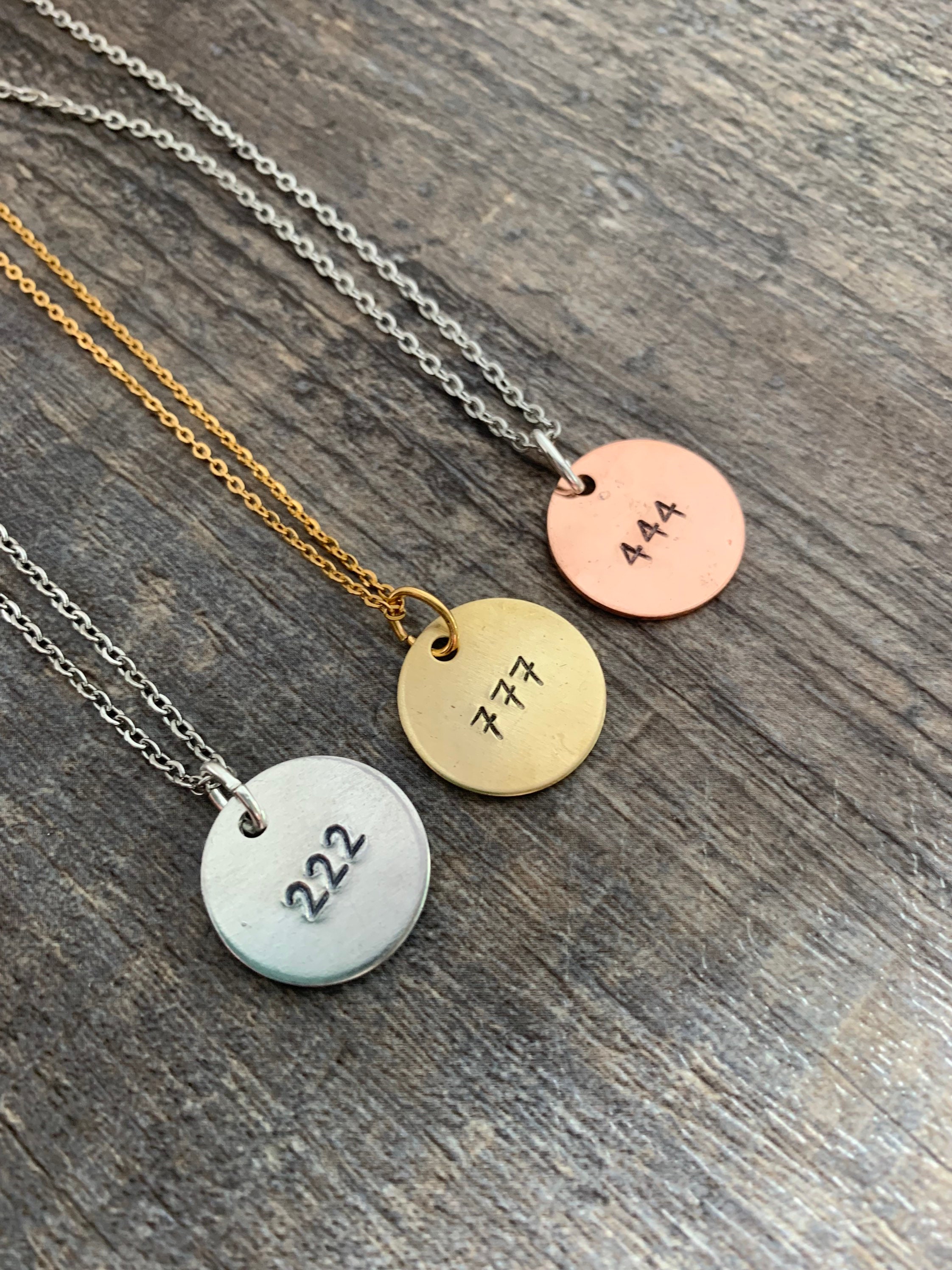 Hand Stamped Angel Number Necklace: Custom Numerology Charm, view 4