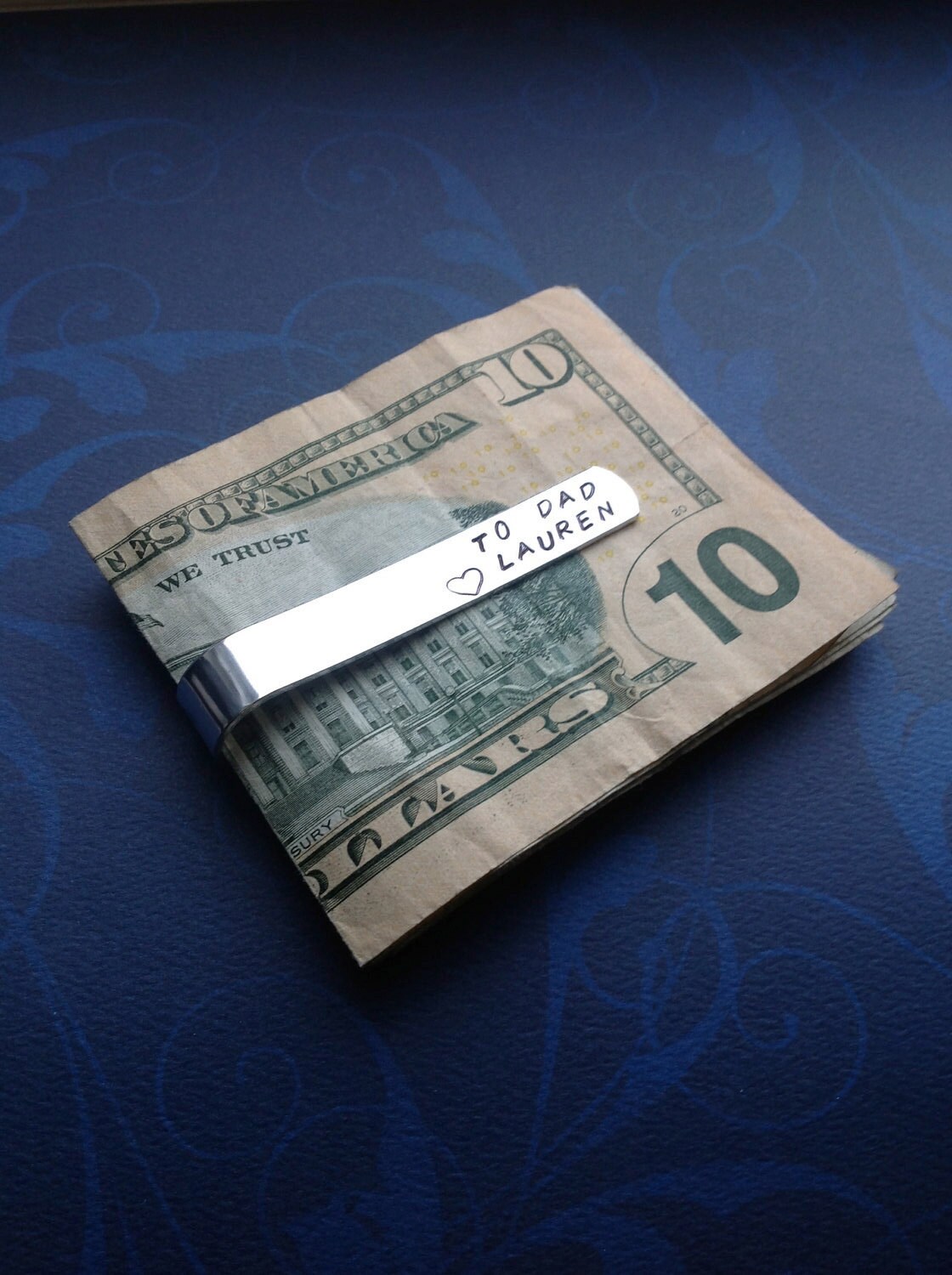 Custom Hand Stamped Money Clip/ Tie Bar, view 4