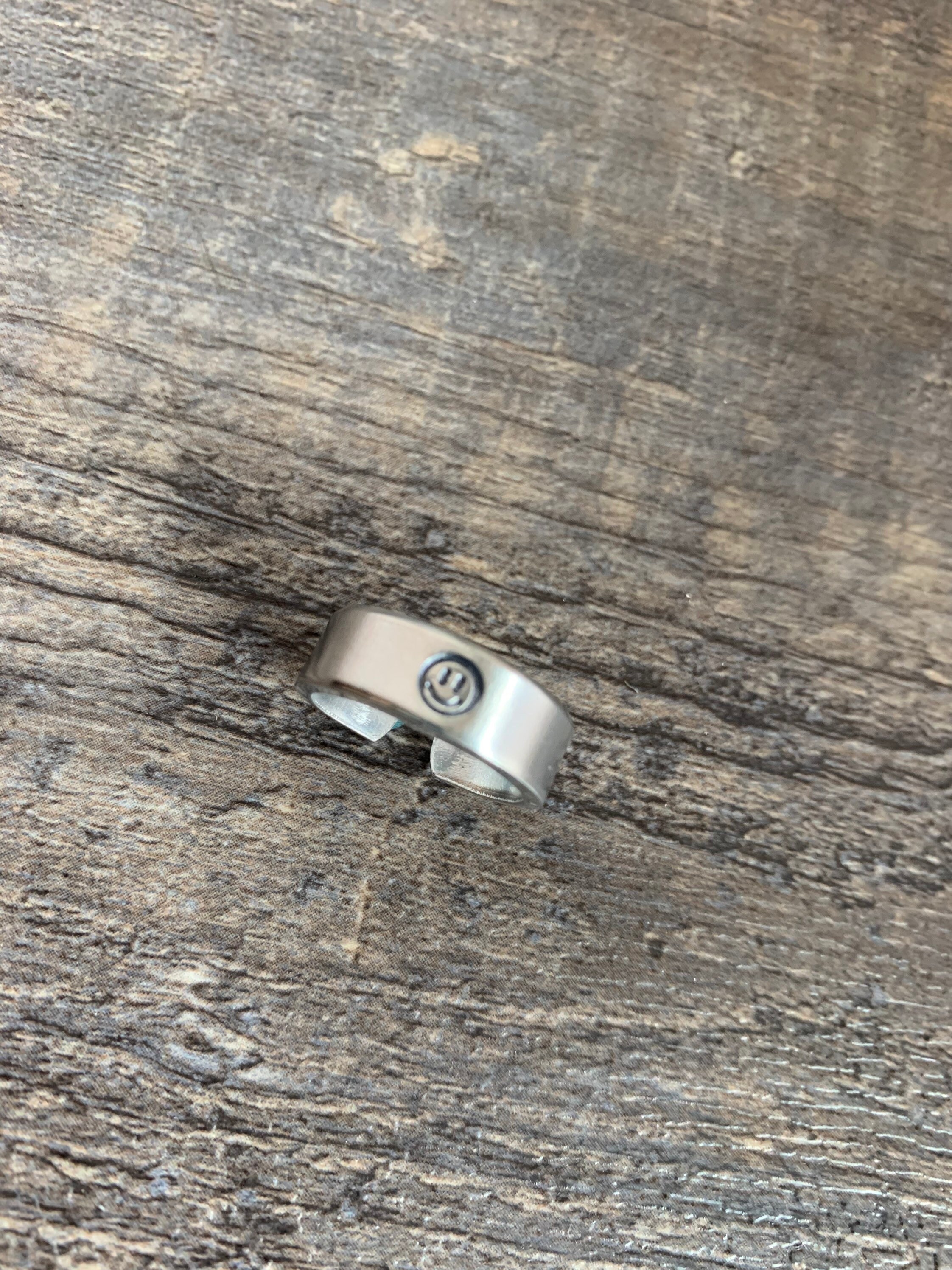 Smiley Face Ring- Hand Stamped Aluminum Ring, view 3