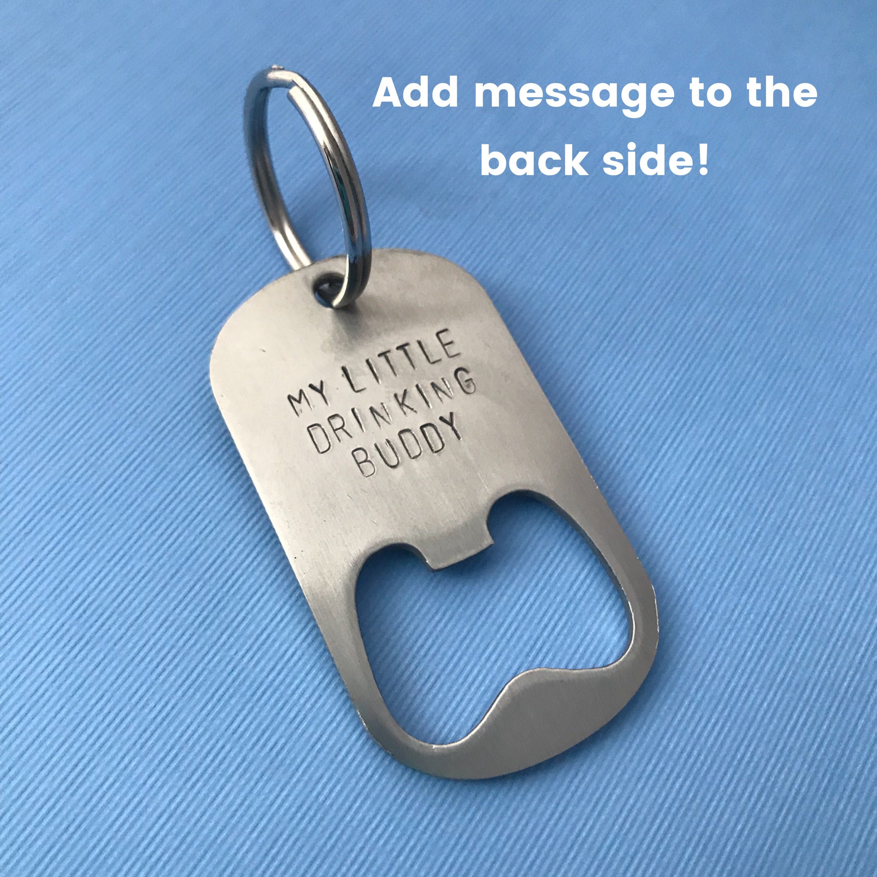 Personalized GPS Coordinates Bottle Opener Keychain: Hand Stamped Steel Dog Tag, view 3