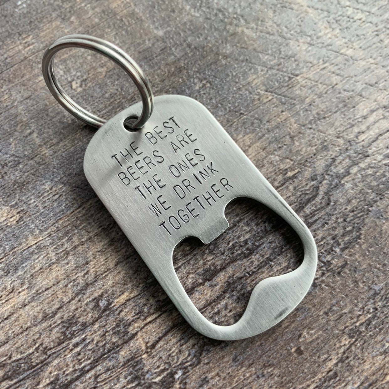 Personalized Bottle Opener Keychain- Hand Stamped Steel Dog Tag, view 4