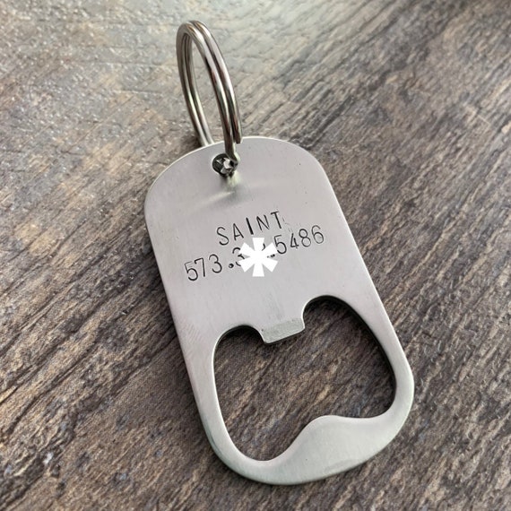 Custom Hand Stamped Dog ID Tag: Steel Bottle Opener