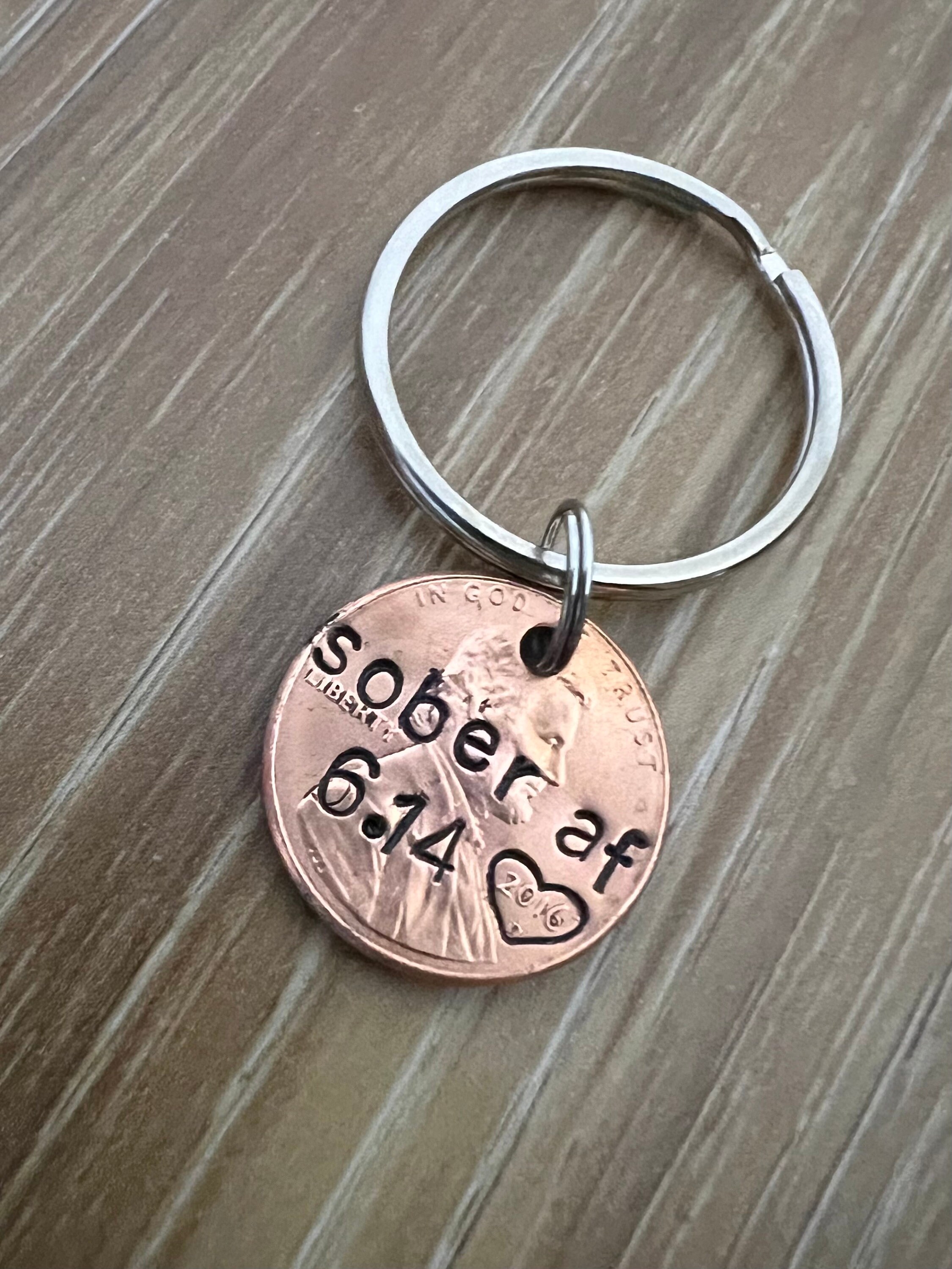 Sober AF Penny Keychain- Sobriety Gift- You Choose Penny Year, view 2