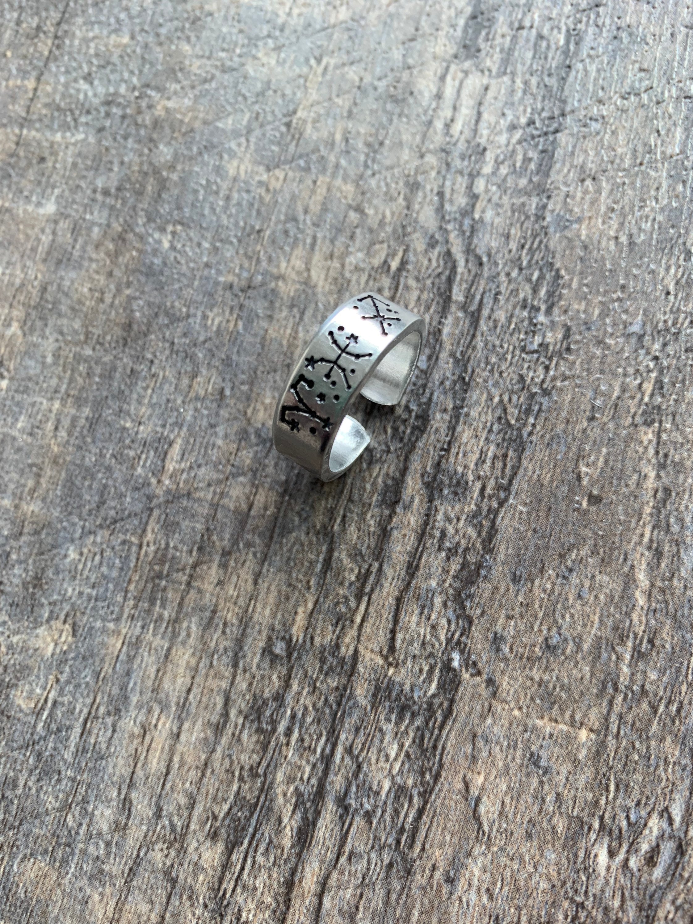Hand Stamped Zodiac Sign Ring: Sun, Moon & Rising Signs, view 2
