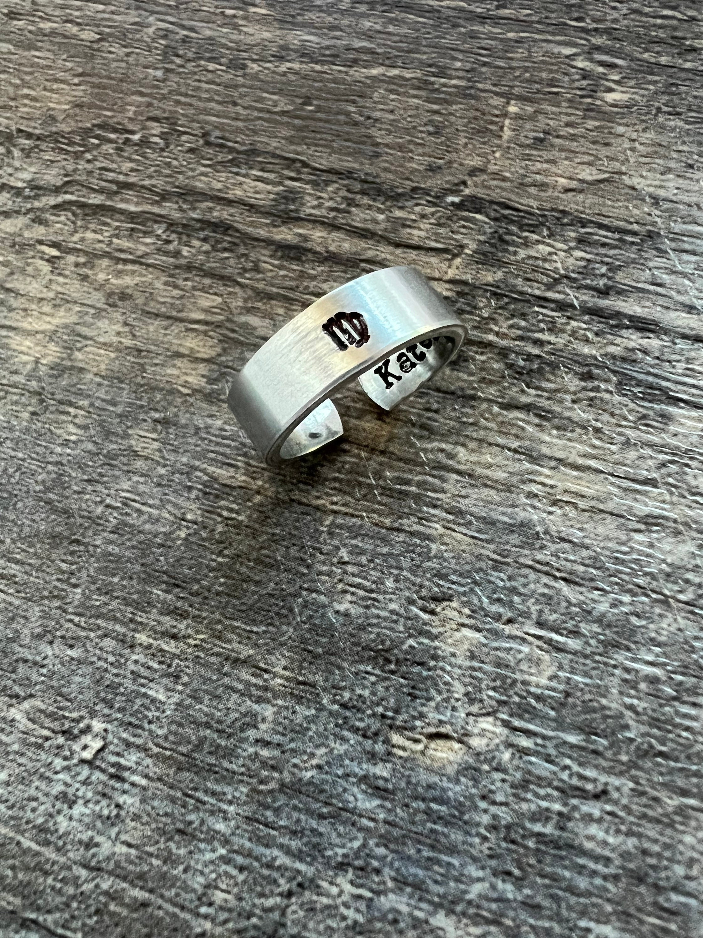 Personalized Zodiac Sign Aluminum Ring: Hand Stamped Name, view 5