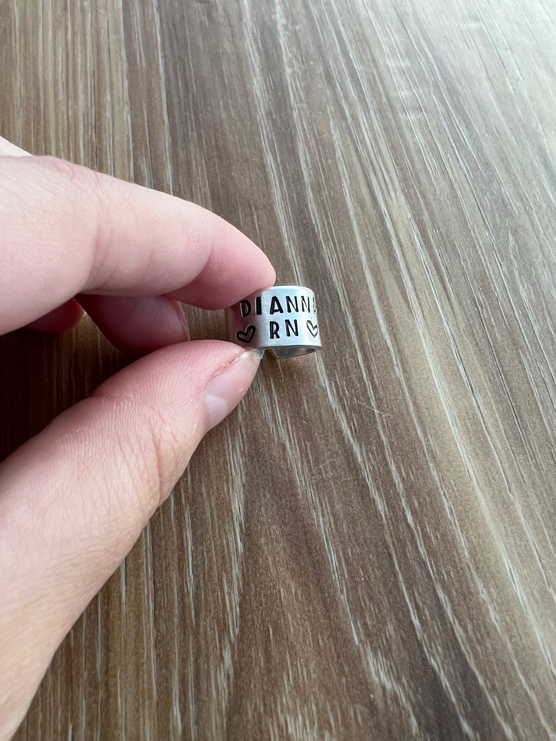 Hand Stamped Stethoscope ID Tag: Custom Name, Hearts, Aluminum Nurse Gift, view 5