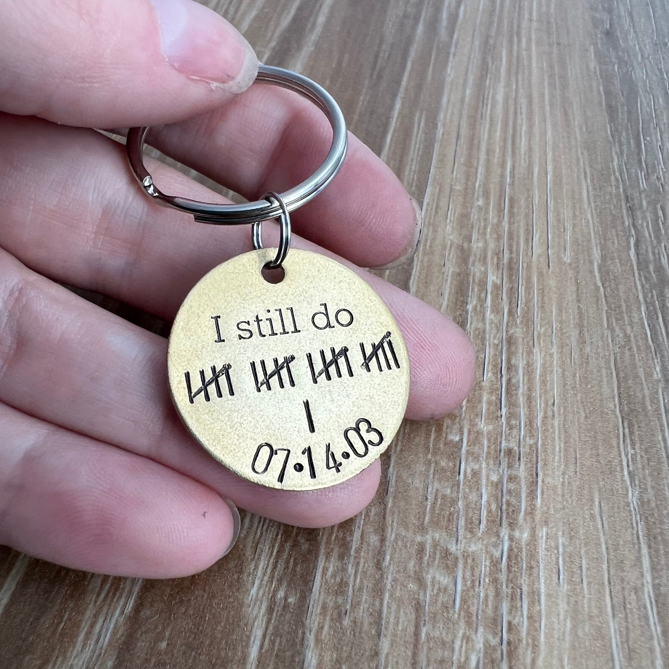 Brass Anniversary Personalized Keychain - I Still Do 21 Year Anniversary Gift- 21 Tally Marks- Custom Wedding Date