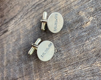 Custom Hand Stamped Aluminum Circle Cuff Links- You Customize- Initials, Date, Coordinates- Wedding Gift, Groomsman Gift, Gifts for Him