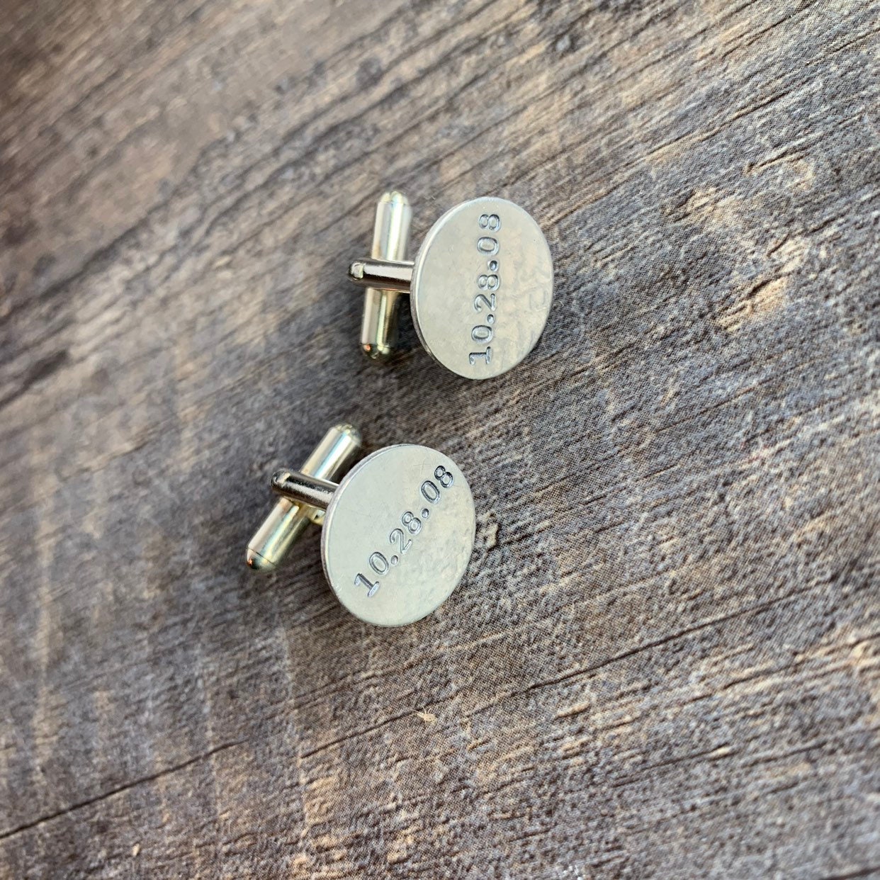 Custom Hand Stamped Aluminum Circle Cuff Links- You Customize- Initials, Date, Coordinates- Wedding Gift, Groomsman Gift, Gifts for Him