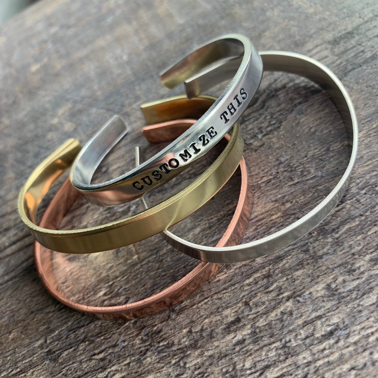 Custom Hand Stamped Cuff Bracelet- Aluminum Copper or Brass