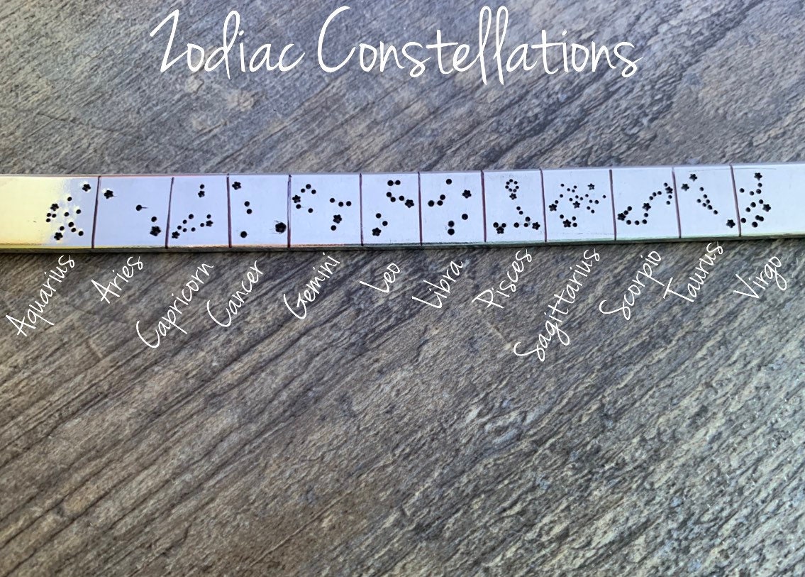 Zodiac Constellation Necklace: Hand Stamped Brass, Copper, or Aluminum Charm, view 4