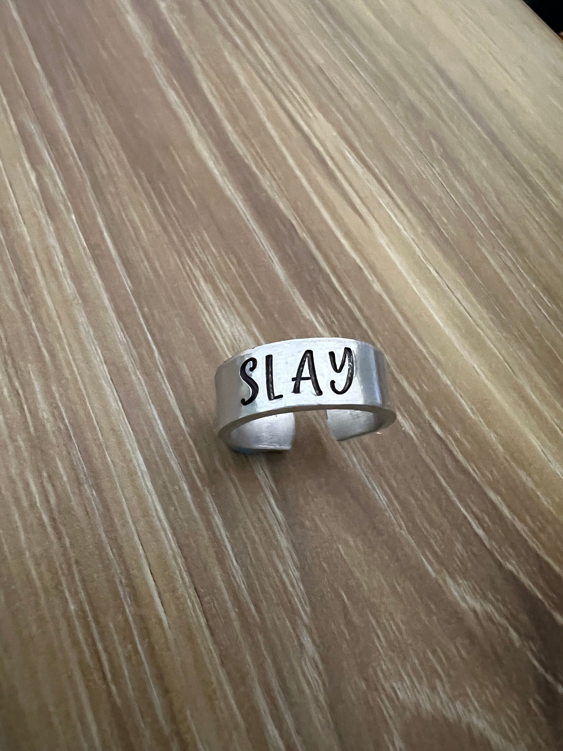 Slay Ring -Hand Stamped Aluminum Ring- You Choose the Font, view 5