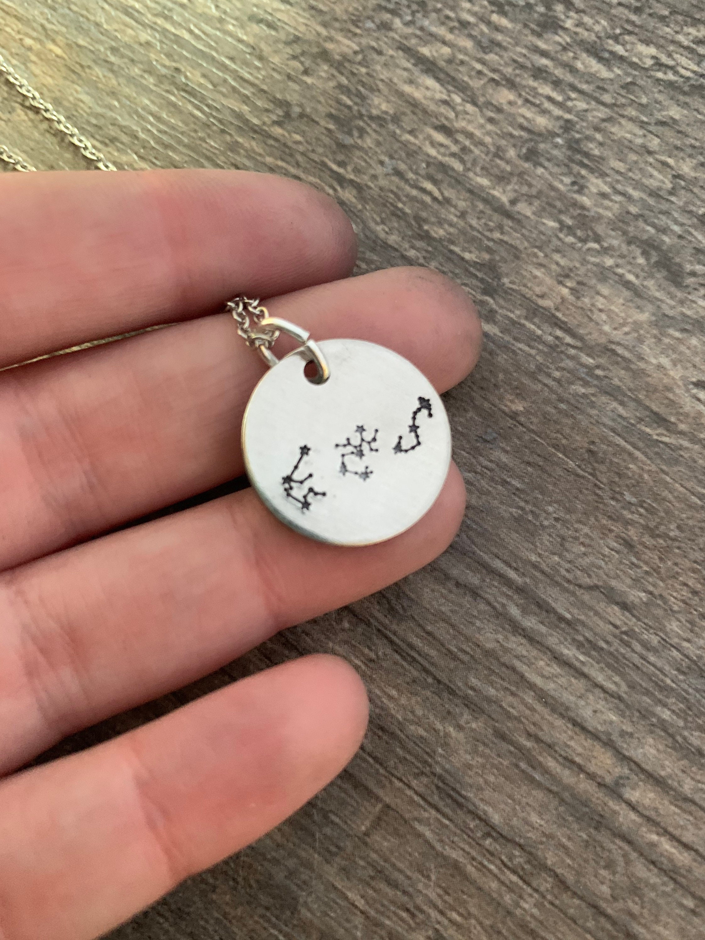 Hand Stamped Zodiac Constellation Necklace: Custom Metal Charm, view 3