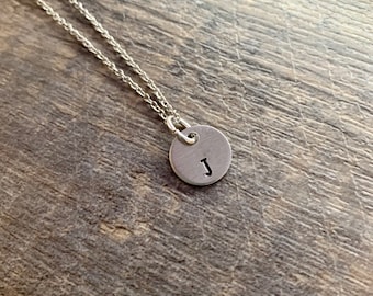 Custom 1/2 inch Disc Charm Necklace- Hand Stamped- Choose Your Initals, Charm Metal and Chain