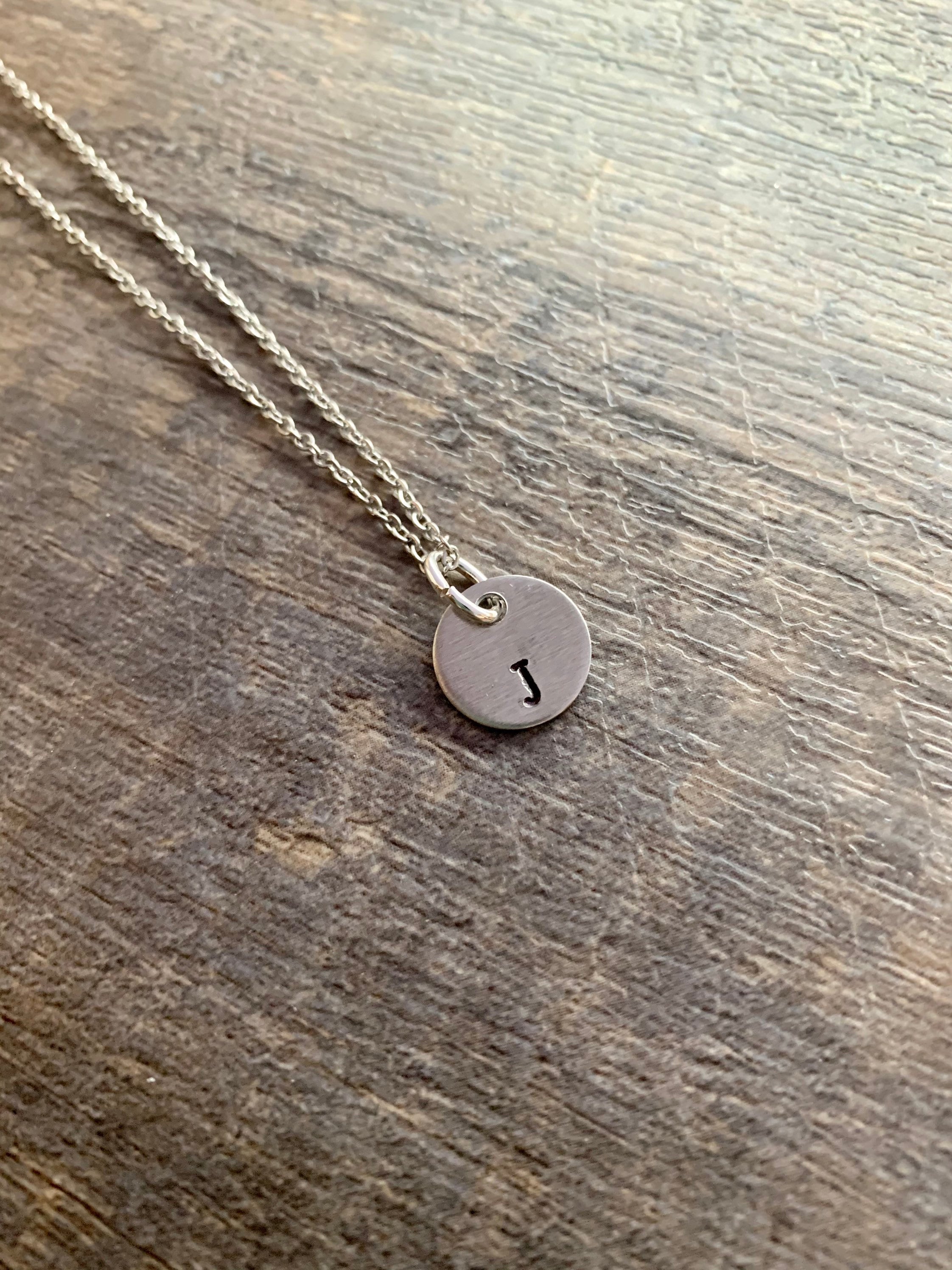 Custom 1/2 inch Disc Charm Necklace- Hand Stamped- Choose Your Initals, Charm Metal and Chain