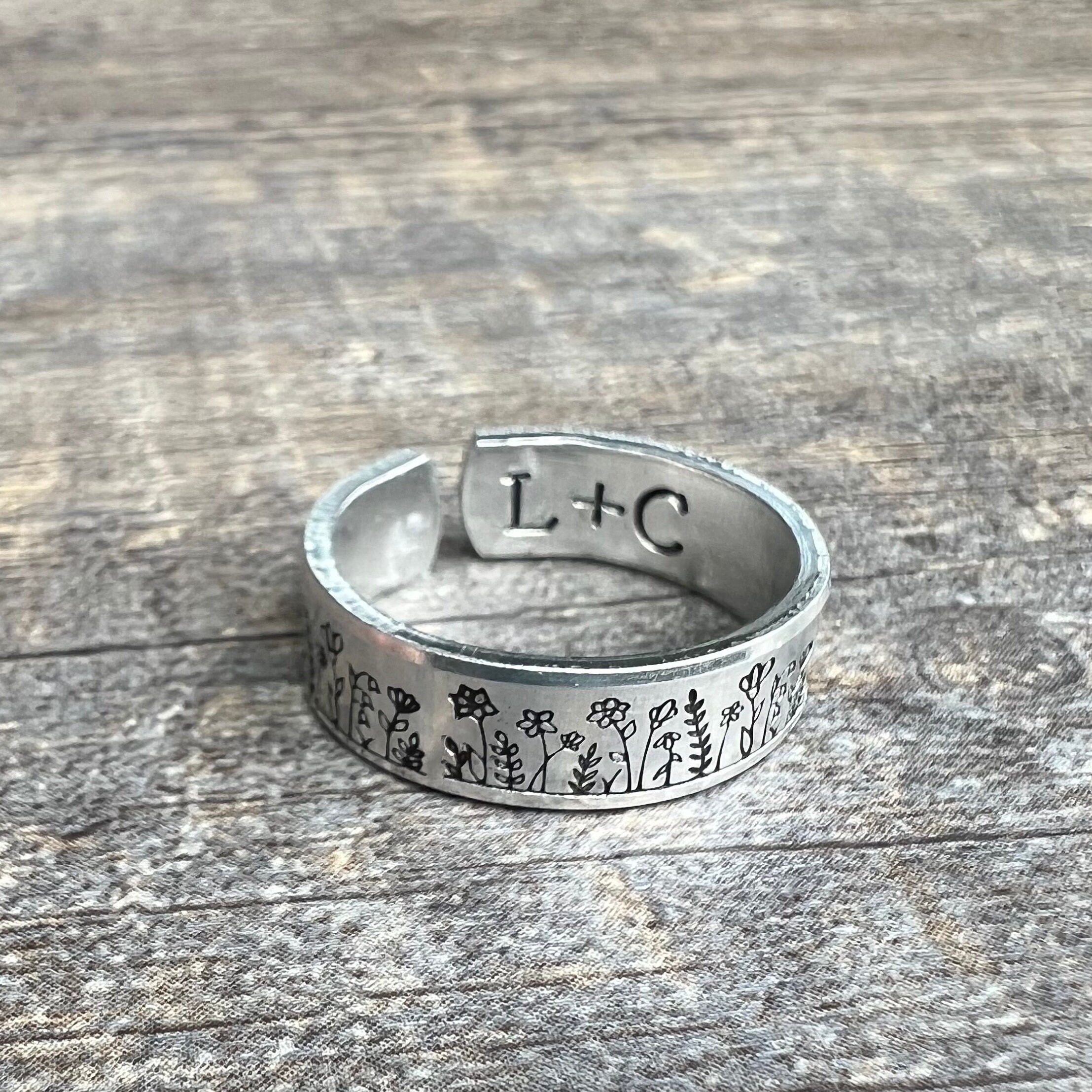 Hand Stamped Wild Flower Aluminum Ring: Hidden Message, view 3