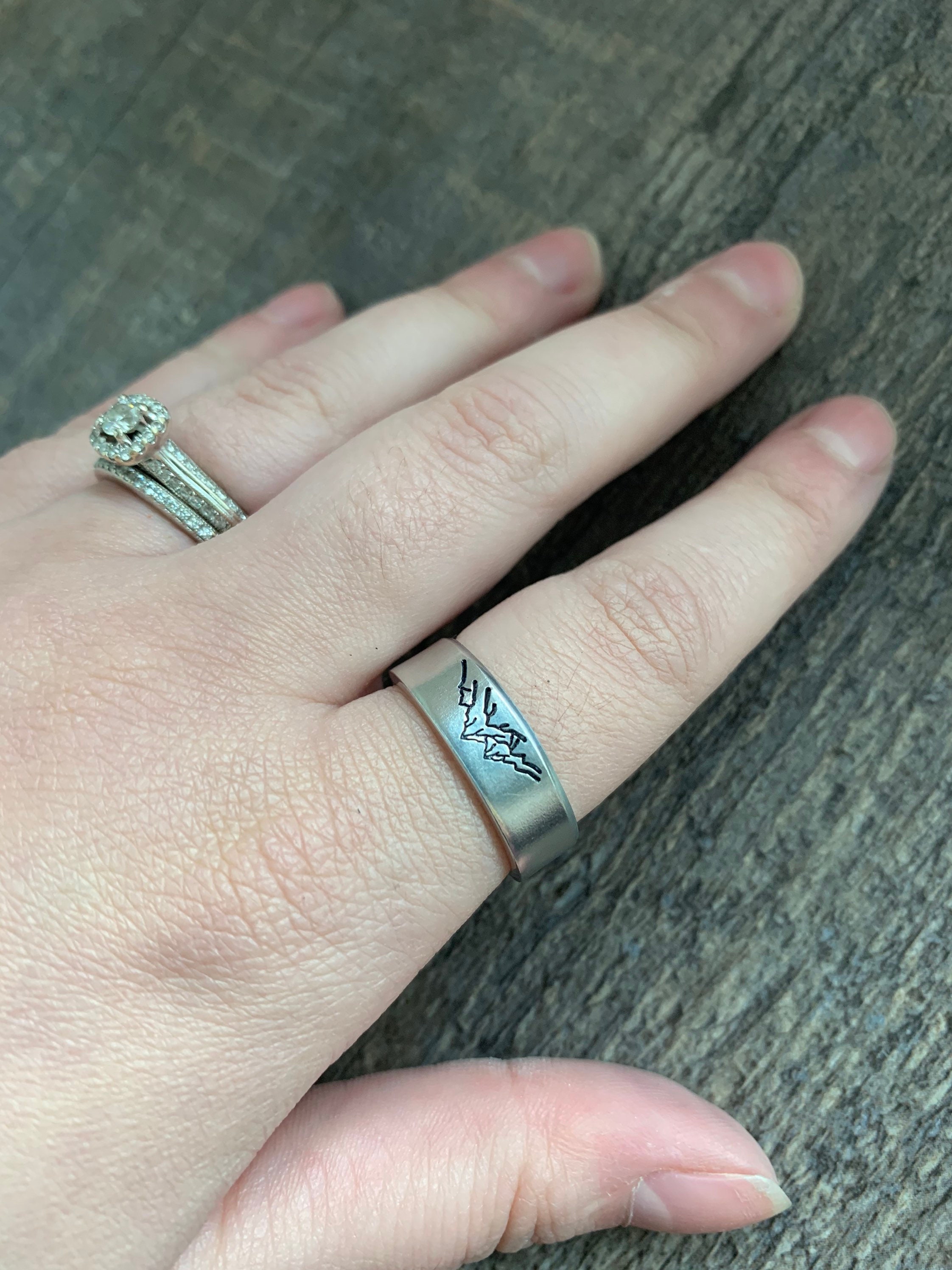 Mountain Ring- Hand Stamped Aluminum Ring, view 3