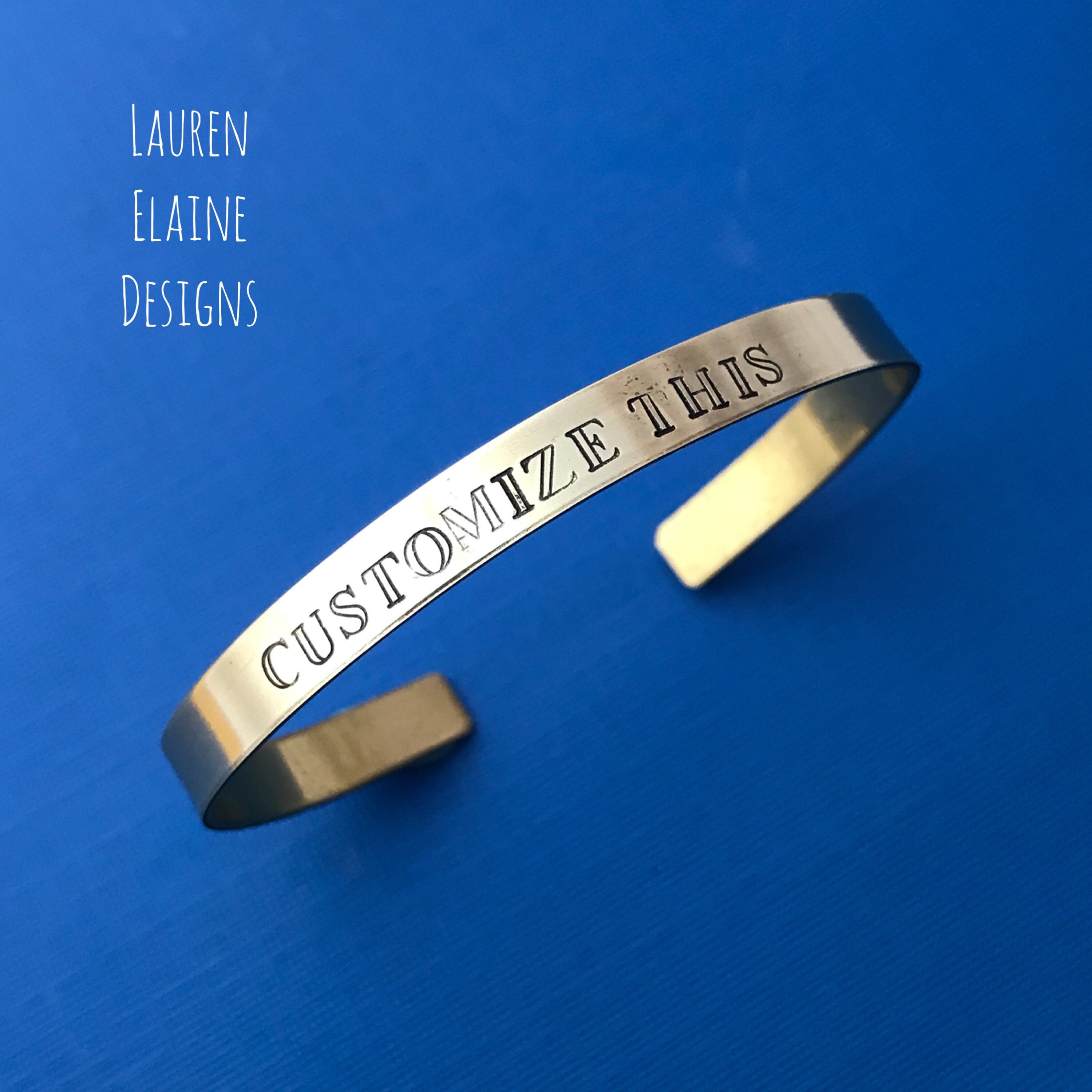 Custom Hand Stamped Brass Skinny Bracelet - You Personalize- Can Have Hidden Message, view 2