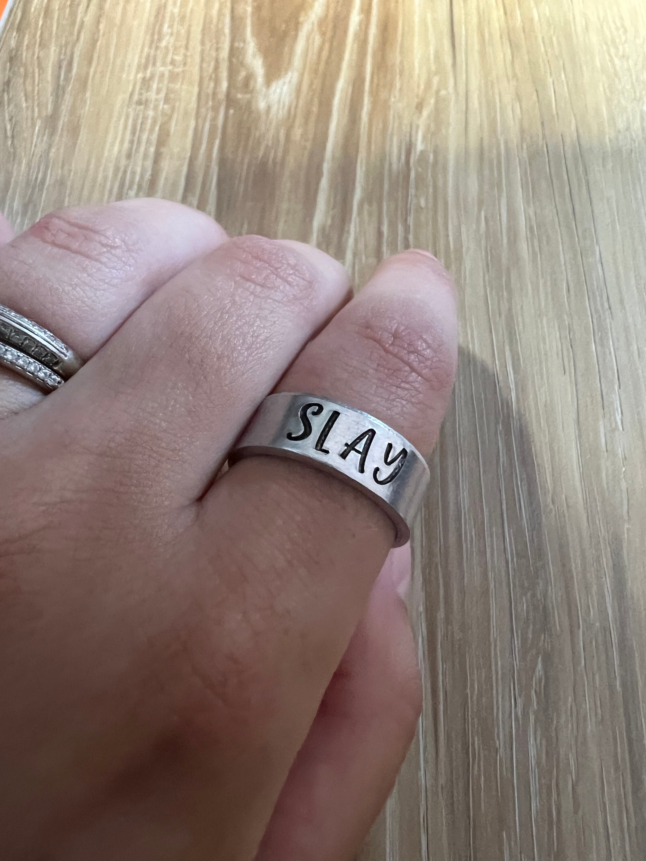 Slay Ring -Hand Stamped Aluminum Ring- You Choose the Font, view 4