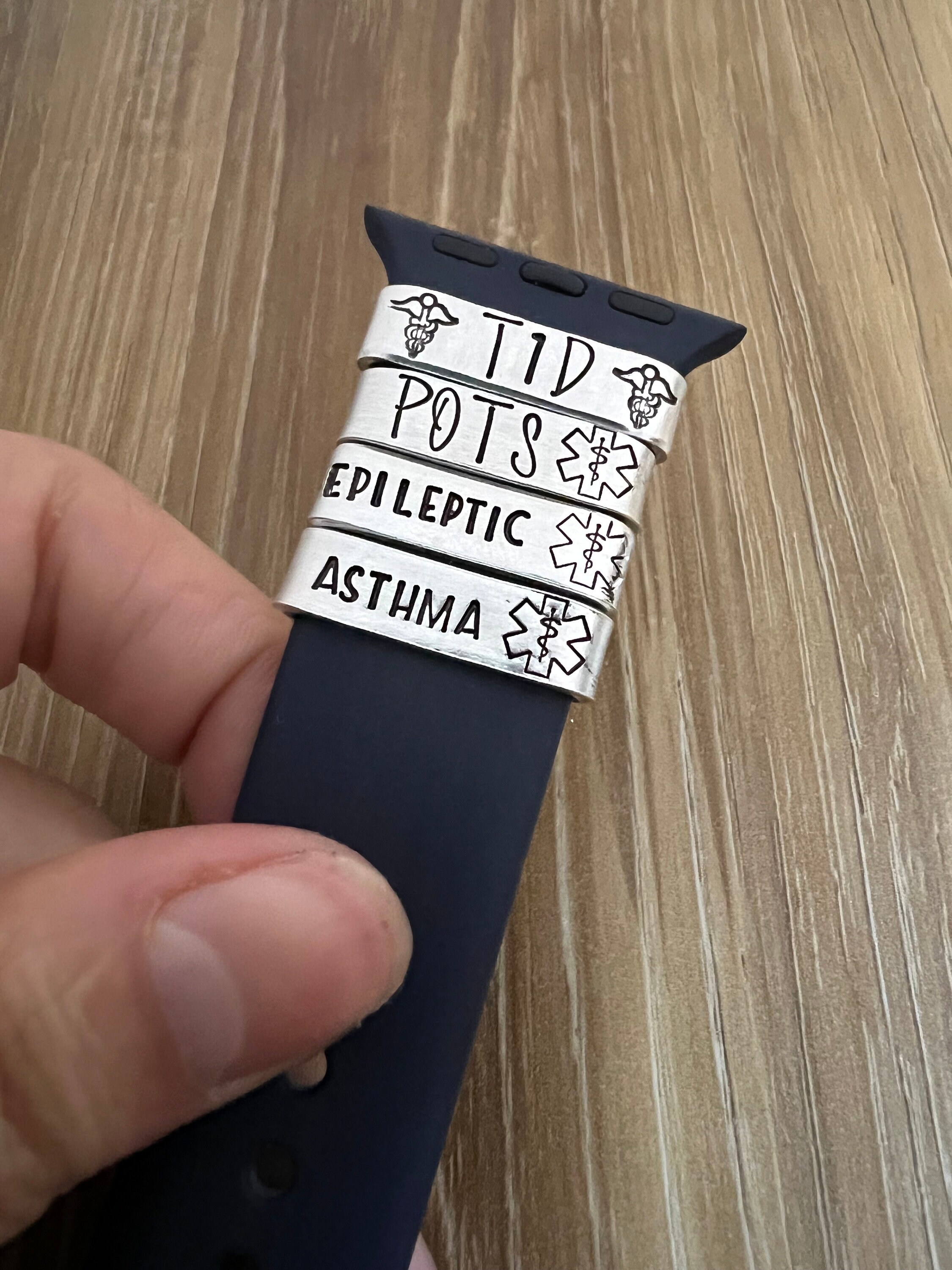 Hand Stamped Medical ID Watch Band Charm: Aluminum Medical Alert Tag, view 3
