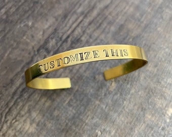 Custom Hand Stamped Brass Skinny Bracelet - You Personalize- Can Have Hidden Message