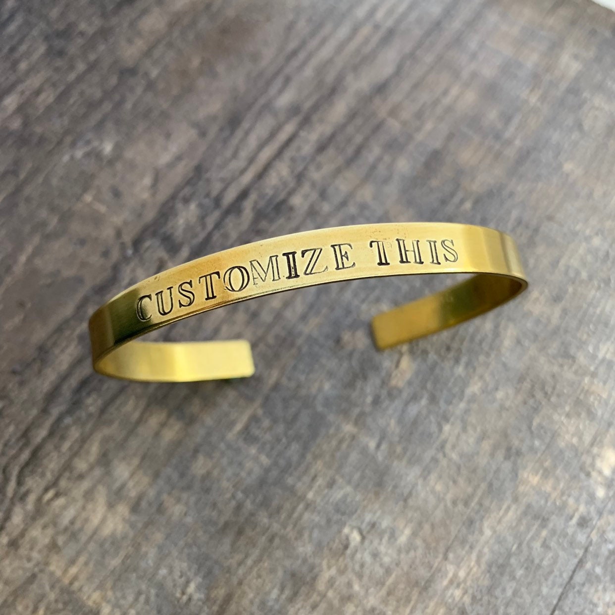 Custom Hand Stamped Brass Skinny Bracelet - You Personalize- Can Have Hidden Message