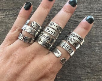 Personalized Hand Stamped Aluminum Ring: Custom Quote, Names, Dates