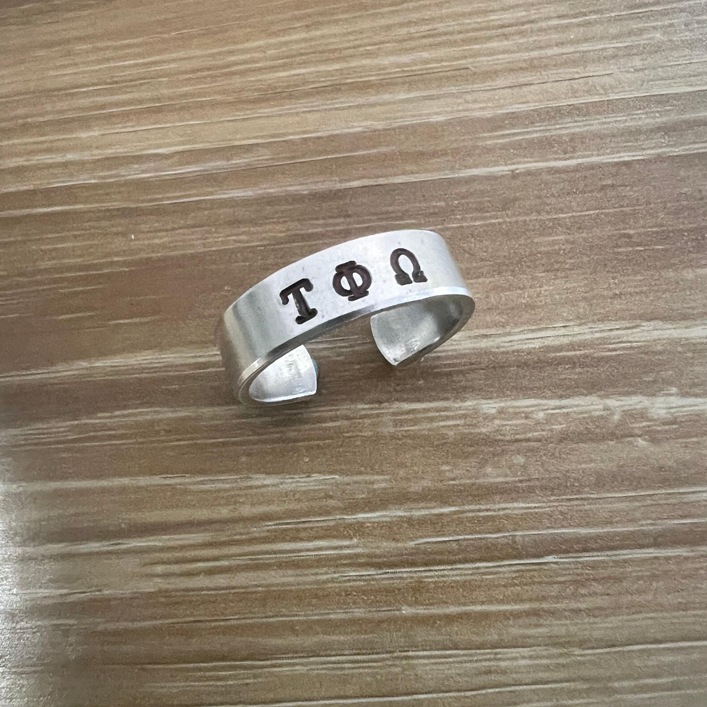 Custom Sorority Ring- Hand Stamped Greek Letters, view 2