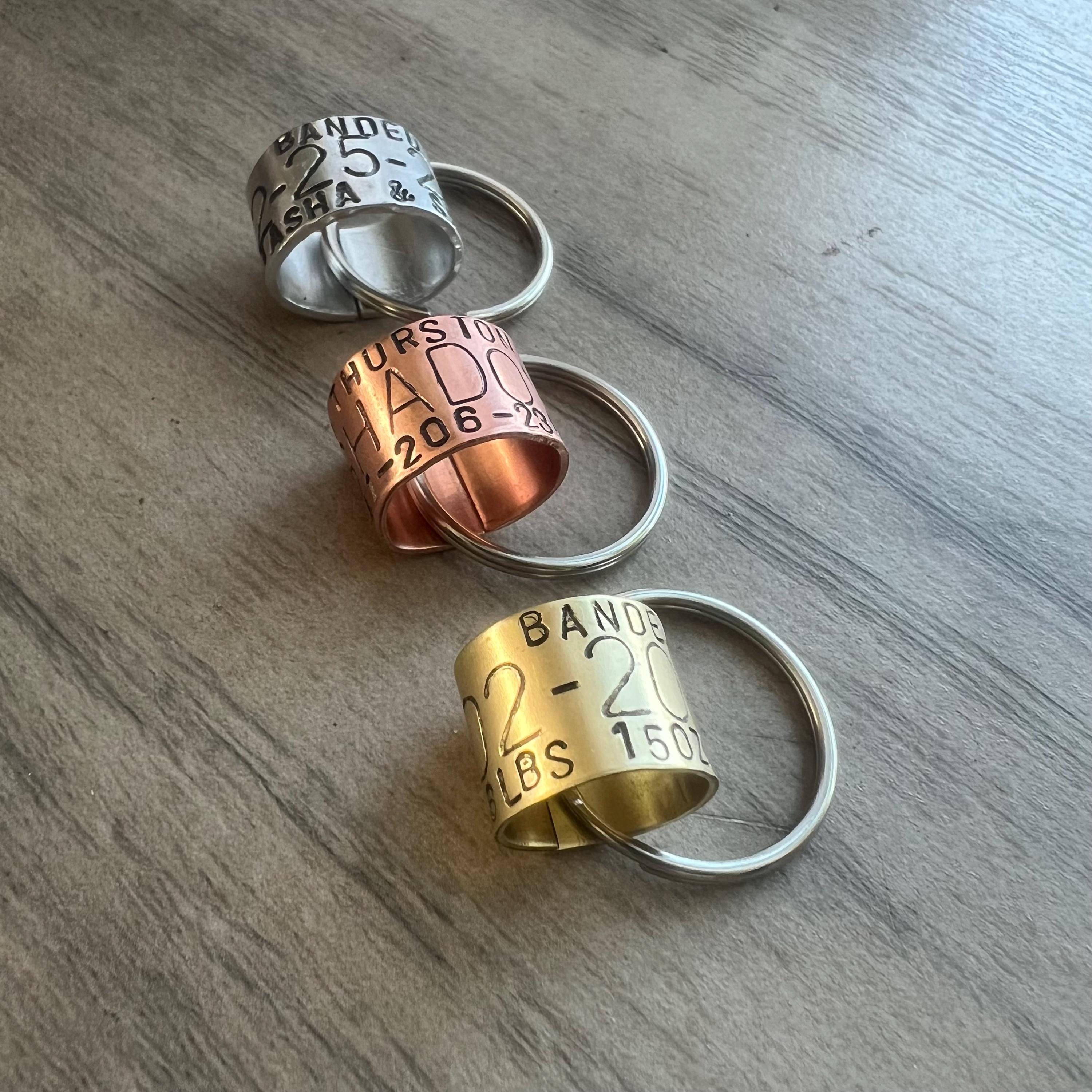 Custom Duck Band Style Keychain: Hand Stamped Copper, Brass, or Aluminum Ring
