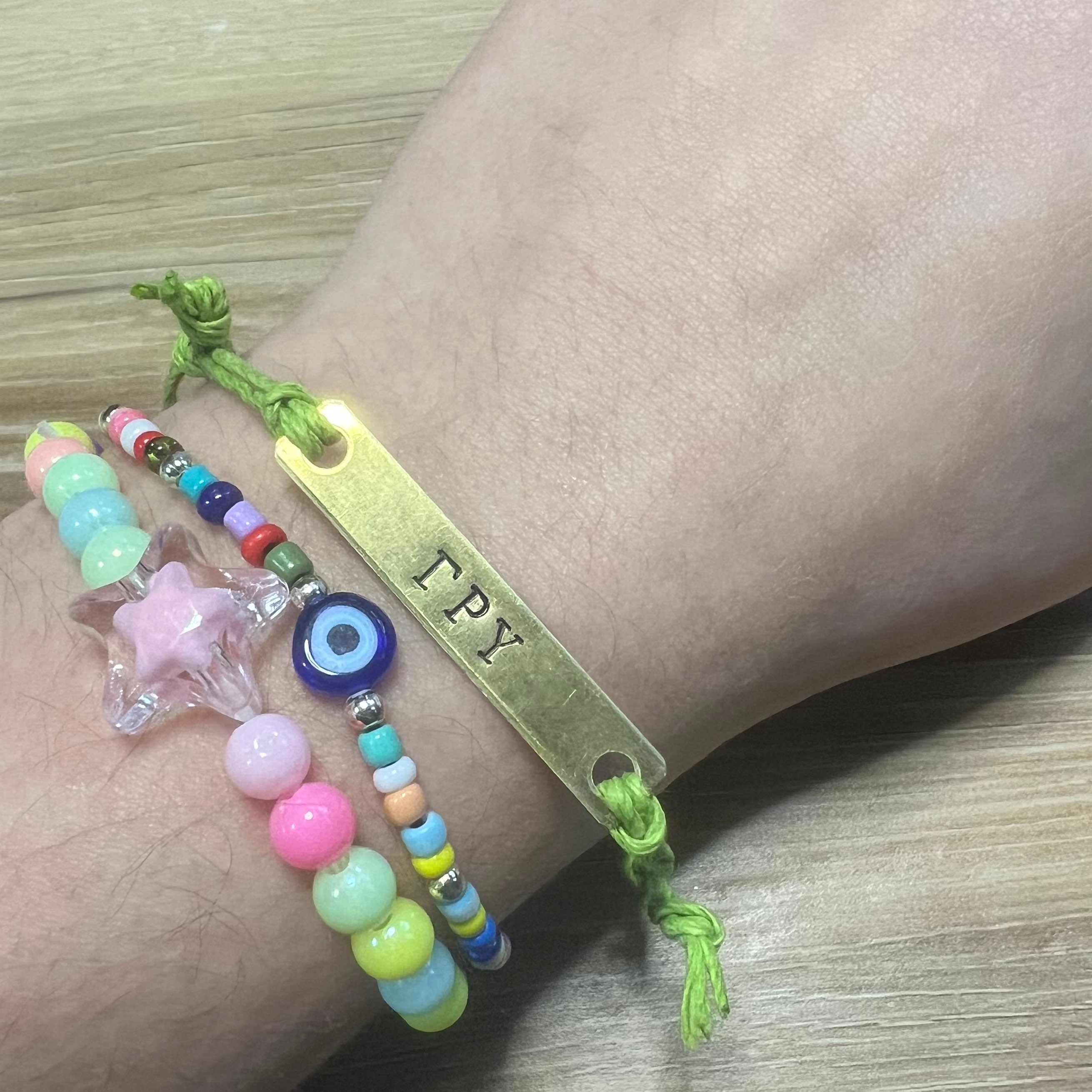 Custom Greek Sorority Hand Stamped Rectangle Charm Hemp Bracelet- (Pick your own Metal, Color), view 2