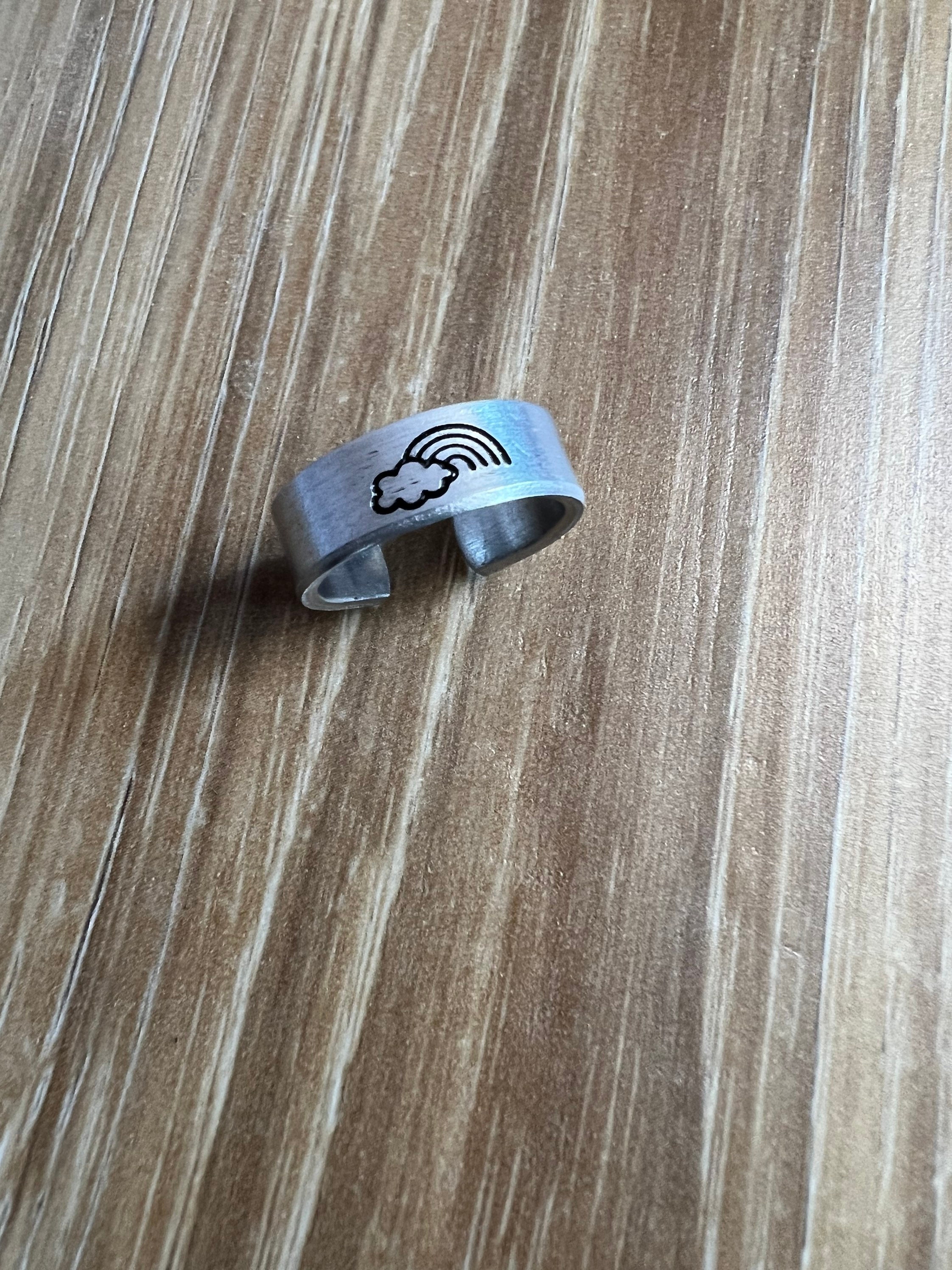 Rainbow Ring- Hand Stamped Aluminum Ring, view 2