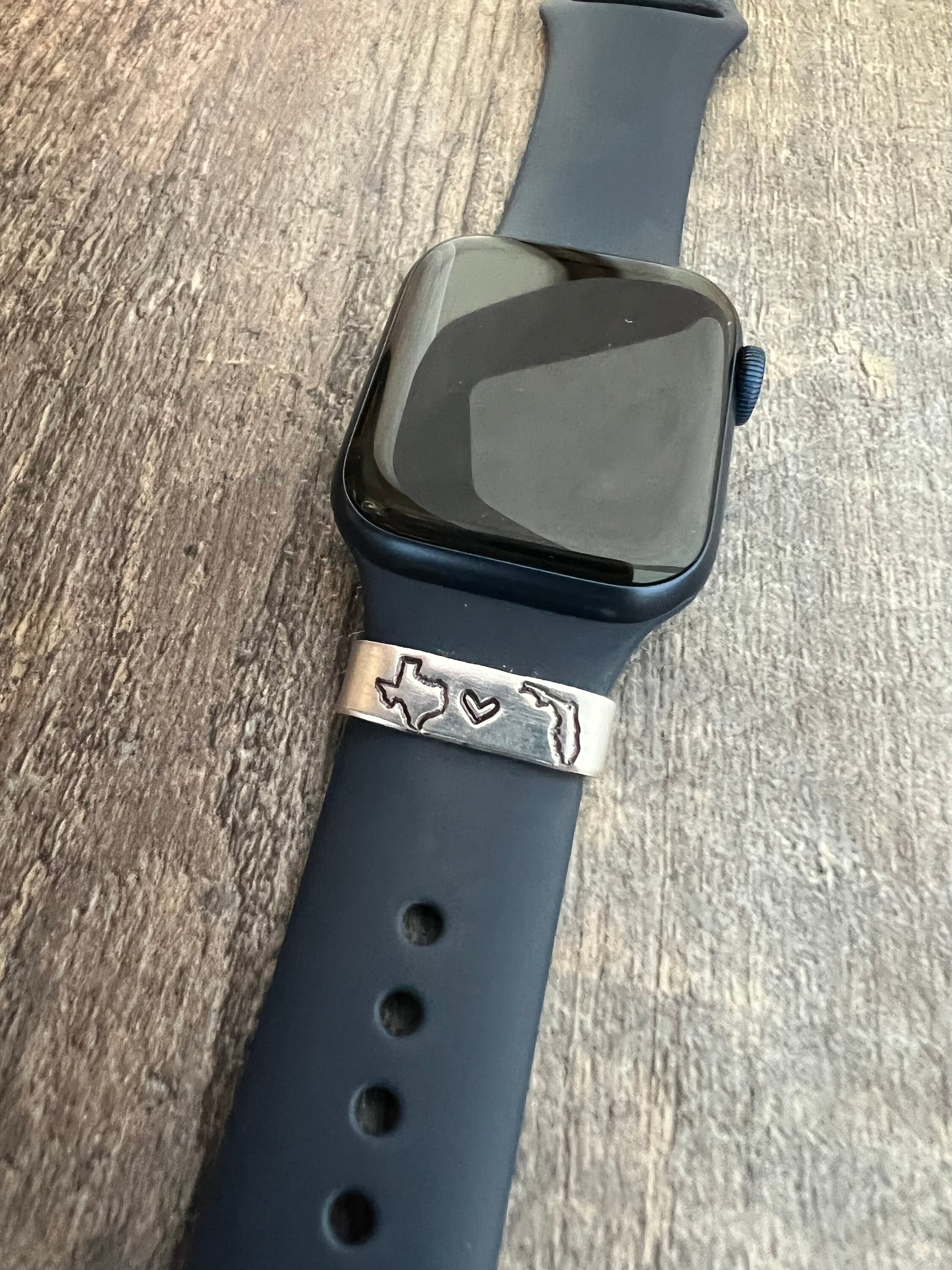 Hand Stamped State Watch Band Charm: Aluminum Smart Watch Tag, view 2