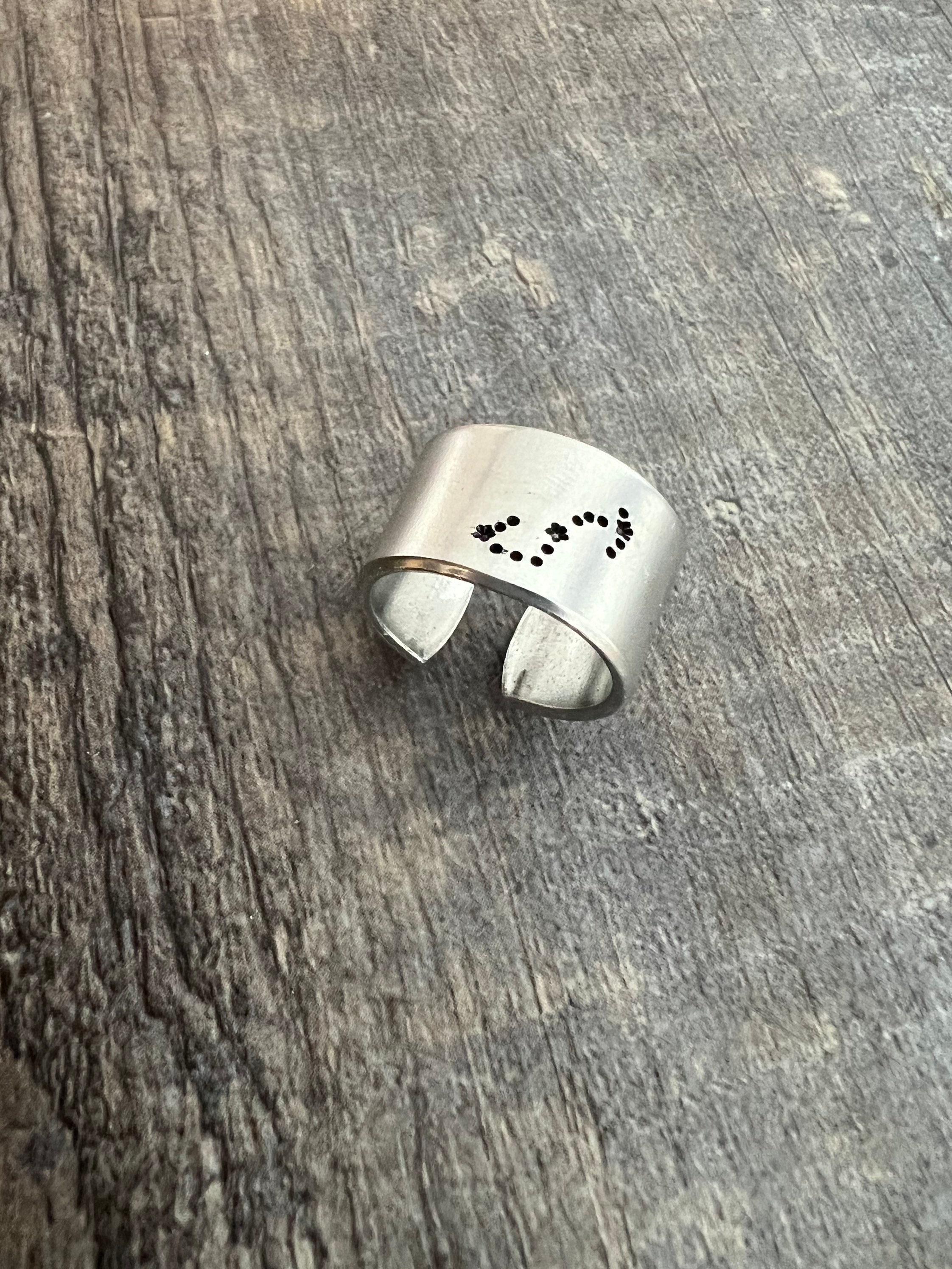 Hand Stamped Zodiac Constellation Ring - Aluminum Wide Band, view 2