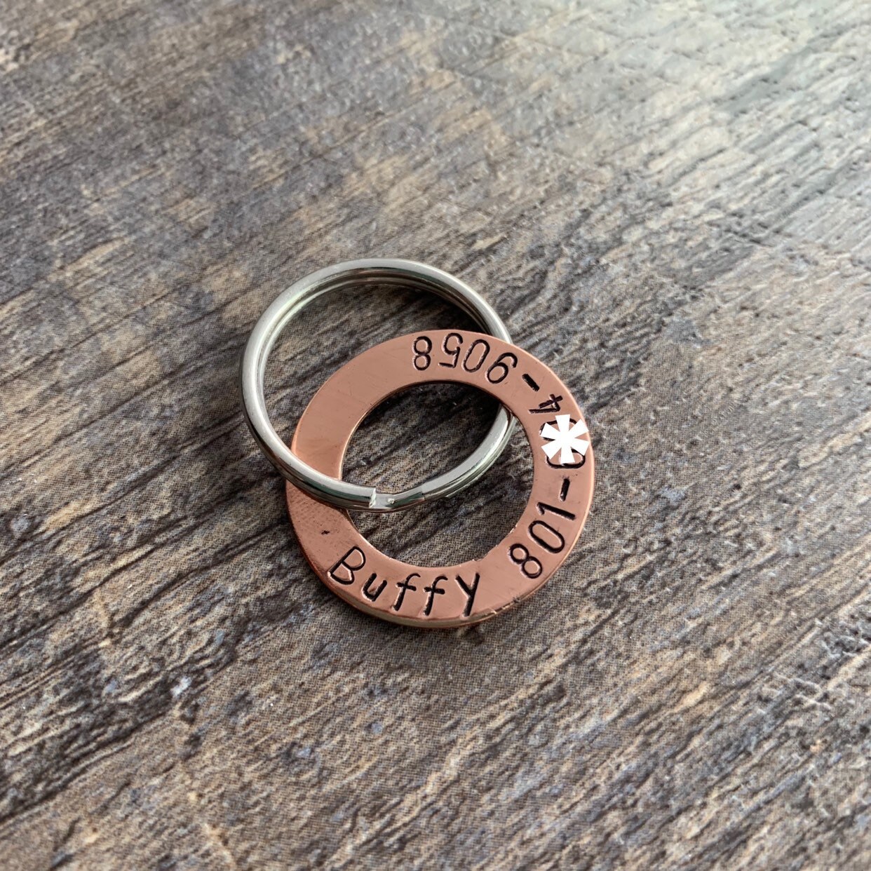 Custom Pet ID Tag: Hand Stamped Copper, Brass, or Aluminum Washer, view 2