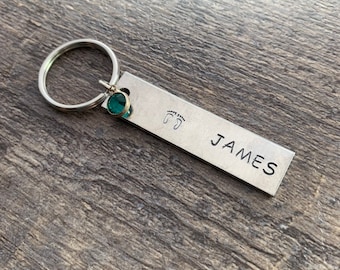 Baby Name and Birthstone Custom Hand Stamped Keychain- Personalized Aluminum Rectangle Charm