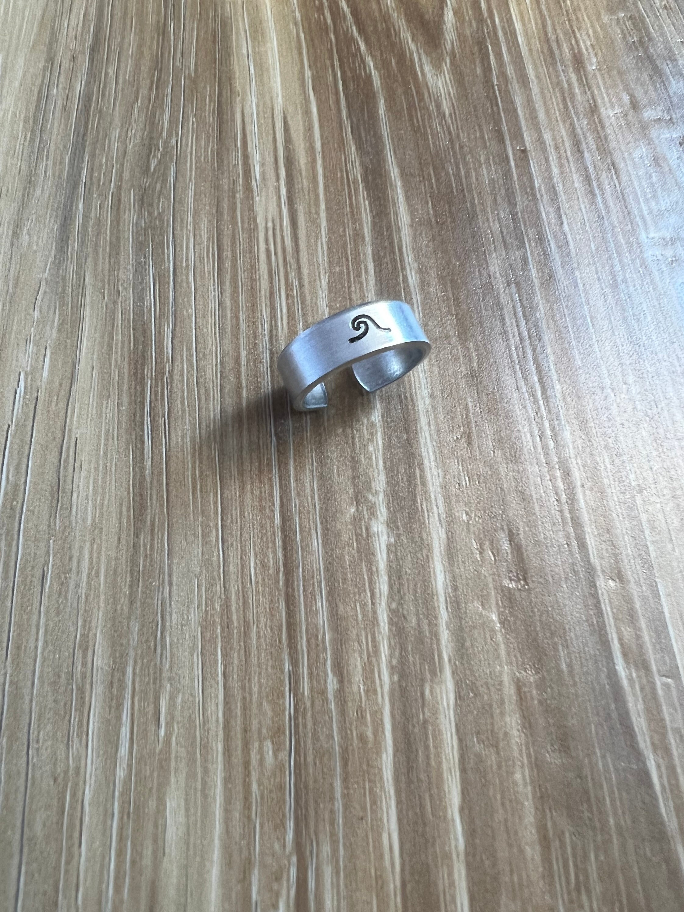 Ocean Wave Ring- Hand Stamped Aluminum Ring, view 3