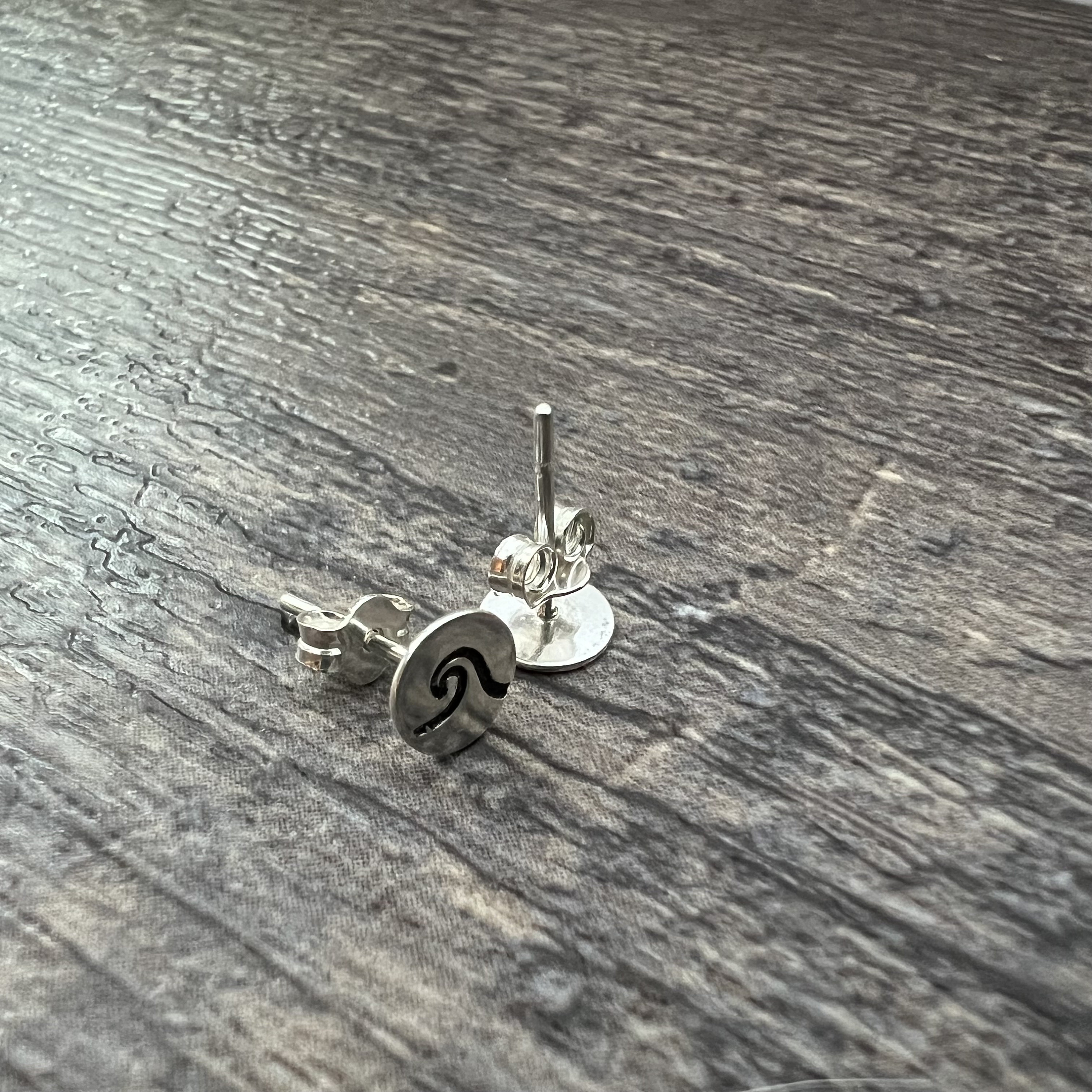 Ocean Wave Sterling Silver Stud Earrings - Hand Stamped Gift, view 4