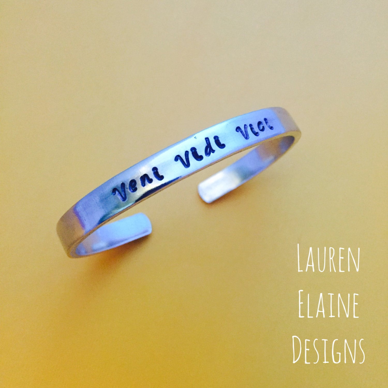 Veni Vidi Vici- "I came. I saw. I conquered."- Hand Stamped Cuff Bracelet, view 2