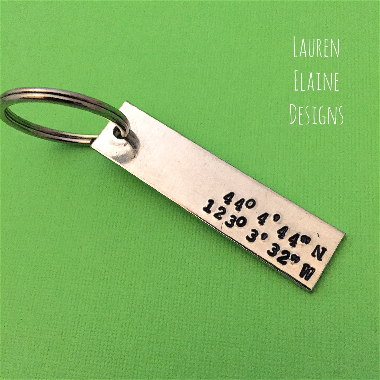 Custom Hand Stamped Coordinate Keychain: Personalized GPS Location Gift, view 2