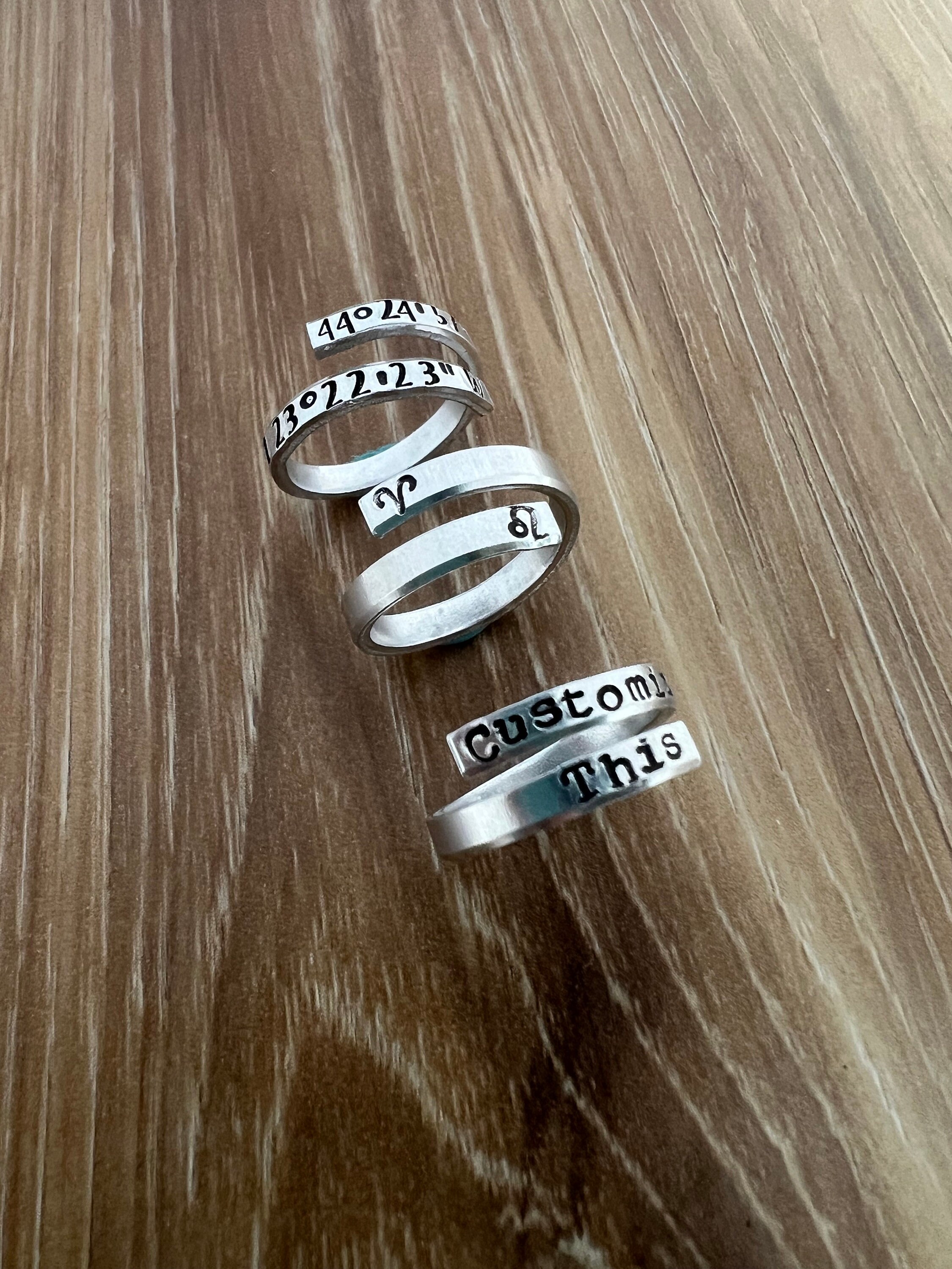 Custom Hand Stamped Aluminum Spiral Ring: Personalized Phrase, view 4