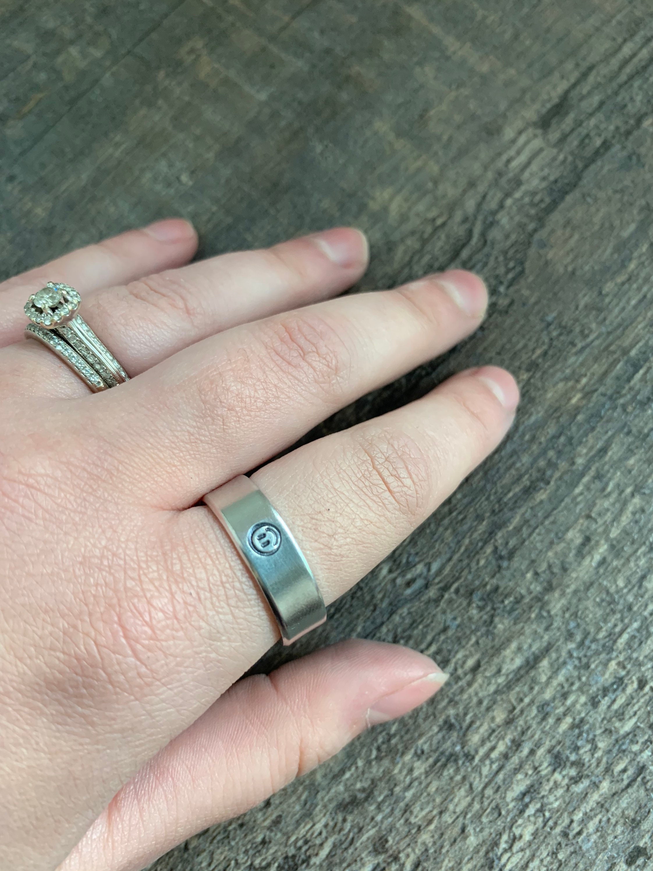Smiley Face Ring- Hand Stamped Aluminum Ring, view 2