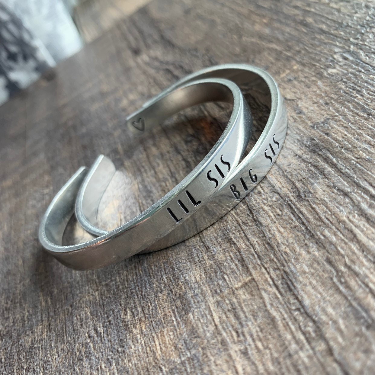 Big Sis, Lil Sis Hand Stamped Aluminum Bracelets- Sisters Bracelet Set- You Choose the Font