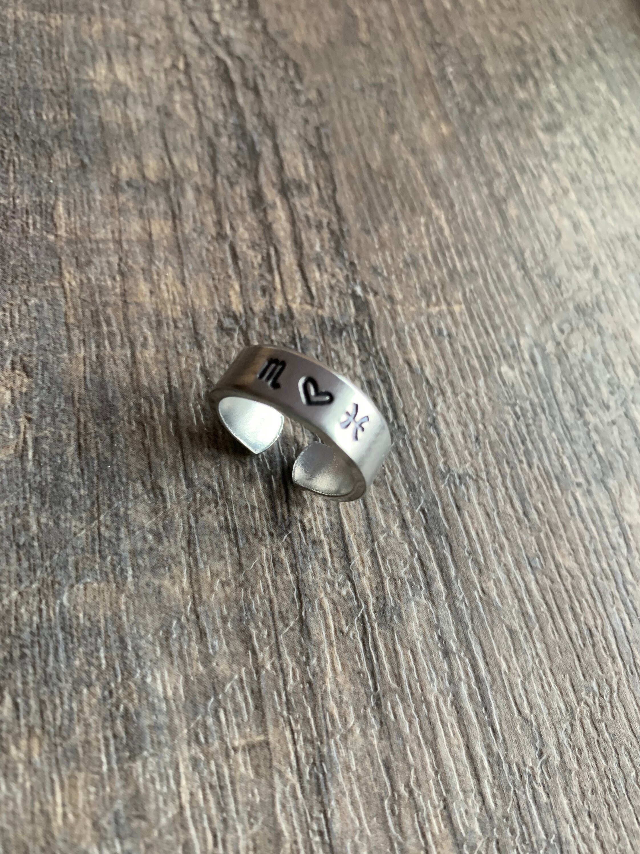 Hand Stamped Zodiac Sign Couple Ring: Aluminum Astrology Jewelry, view 2